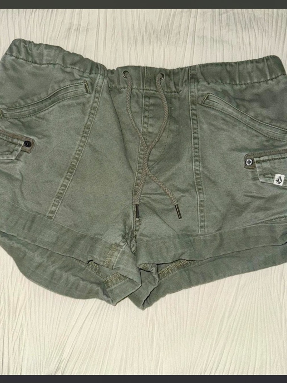Volcom Olive Green Cargo Drawstring Women's Shorts